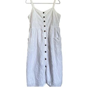 J Gee Eyelet Sweetheart Neckline Button Down Mini Dress Thick Strap Picnic Dress